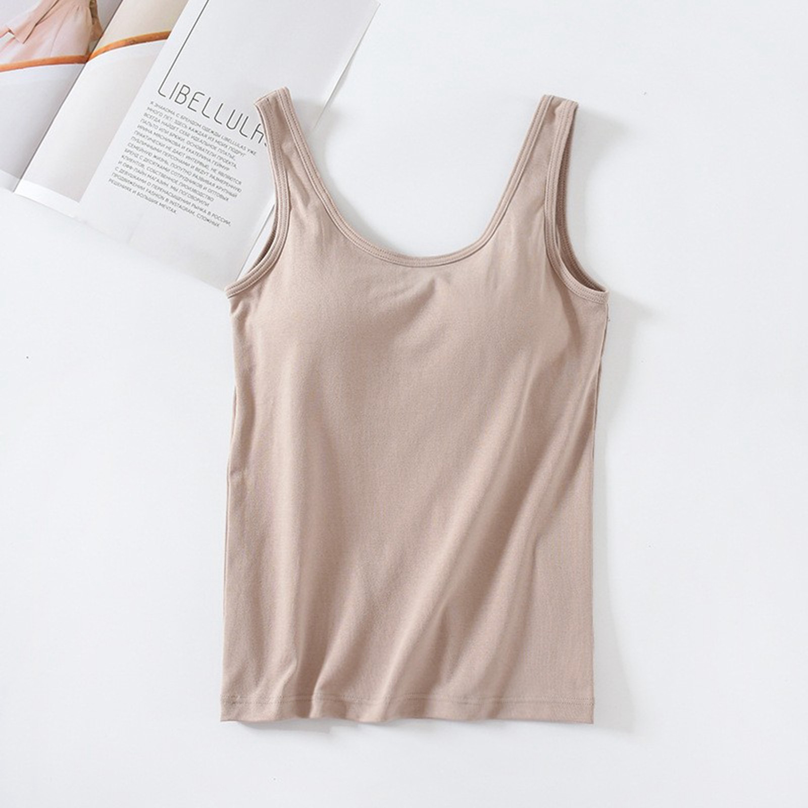 thumbnail image 4 of Camisetas sin mangas de algodón para mujer con sujetador incorporado 2025 Camiseta sin mangas de verano - Camisetas acolchadas para entrenar, S-XL, 4 of 4